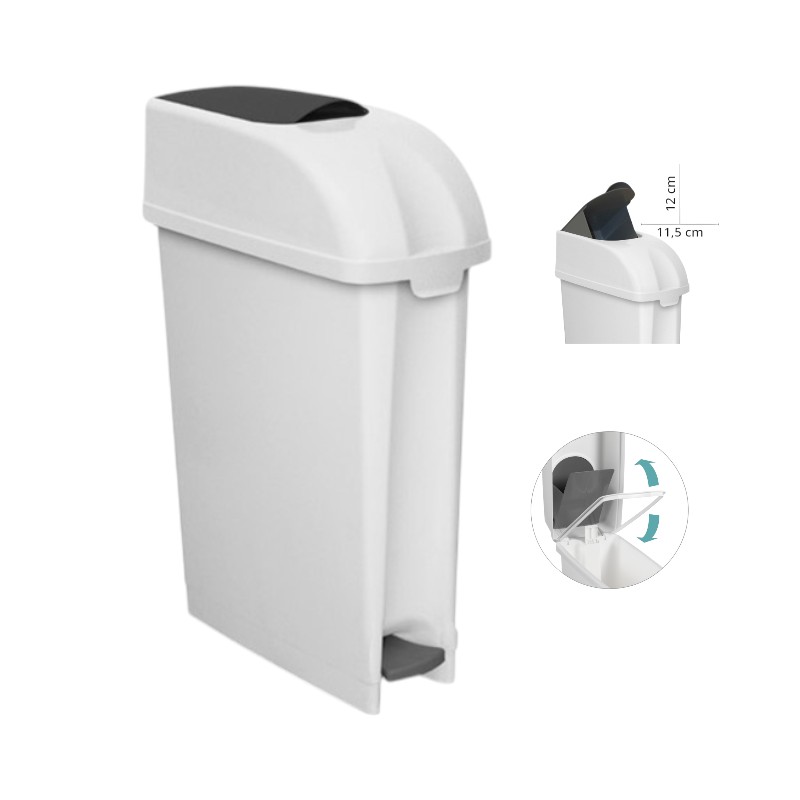 Hygiënische afvalbak met klepdeksel en pedaal - Elle - 23 l - Wit